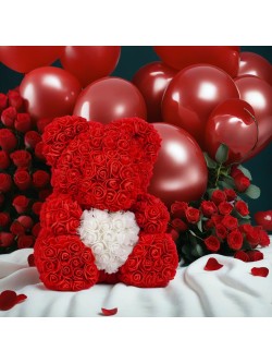 Kvepiantis meškiukas iš rožių Rose Bear, raudonas su širdele