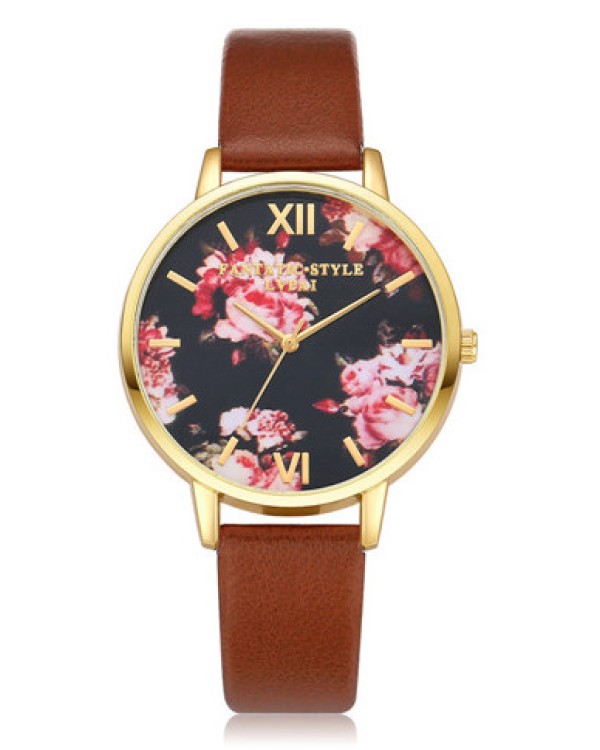 Laikrodis „LVPAI Brown Flowers“